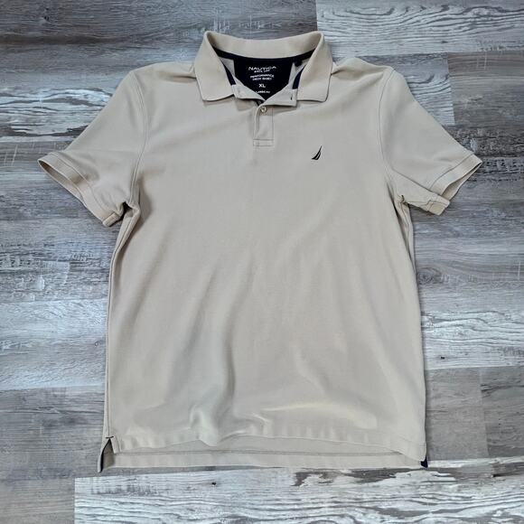 Nautica Polo Shirt Beige Cotton Blend Classic Fit Deck Style XL - Picture 1 of 6